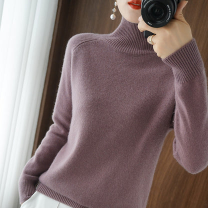 Solid turtleneck imitert cashmere strikket genser