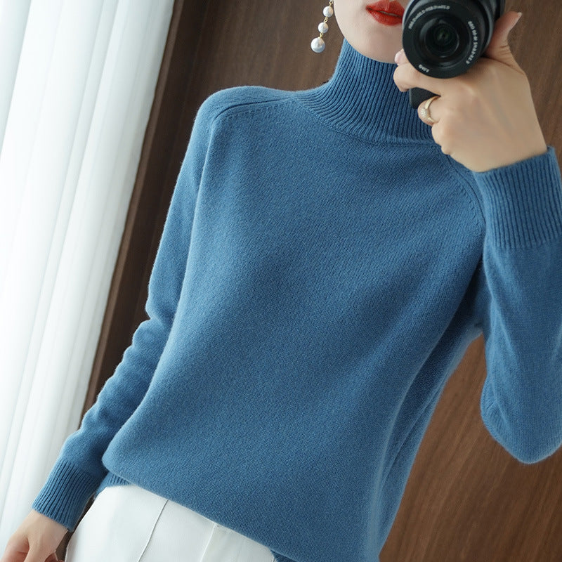 Solid turtleneck imitert cashmere strikket genser