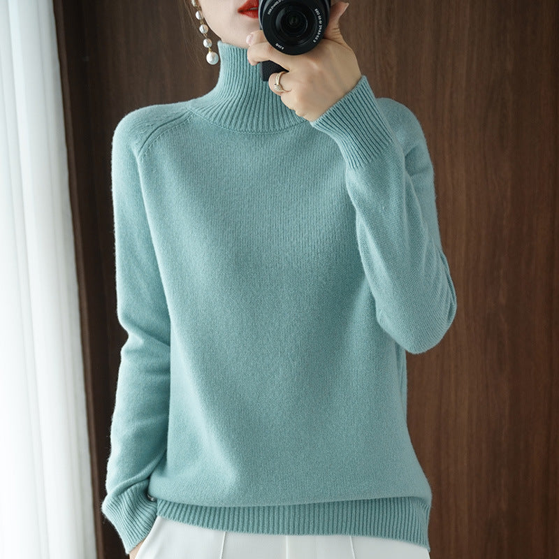 Solid turtleneck imitert cashmere strikket genser