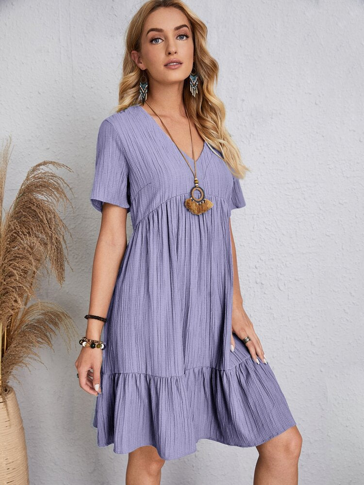 👚💃Retro V-utringning løs hverdagskjole