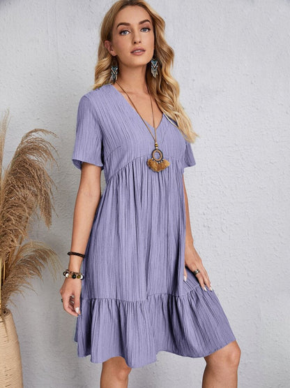 👚💃Retro V-utringning løs hverdagskjole