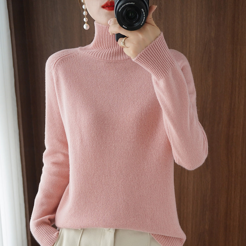 Solid turtleneck imitert cashmere strikket genser