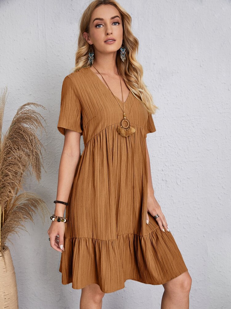 👚💃Retro V-utringning løs hverdagskjole