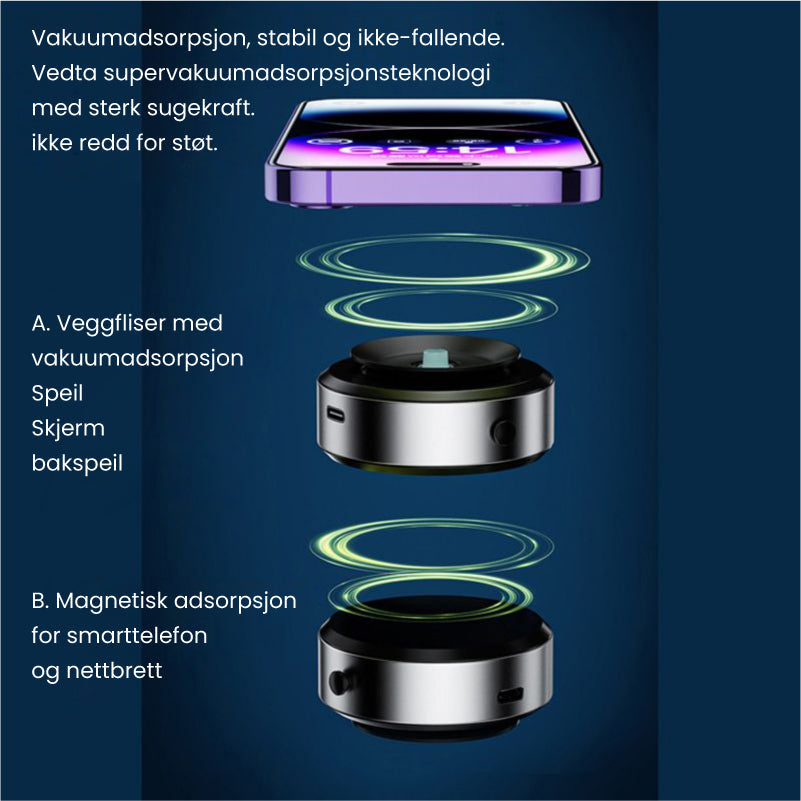 🔥49% RABATT i en begrenset periode🔥Dobbeltsidig telefonholder: Innovativ dobbel sugekopp og magnetisk design