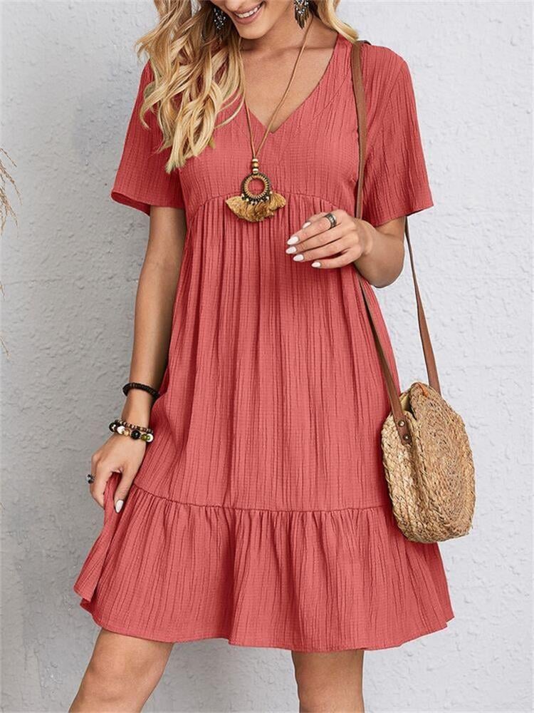 👚💃Retro V-utringning løs hverdagskjole