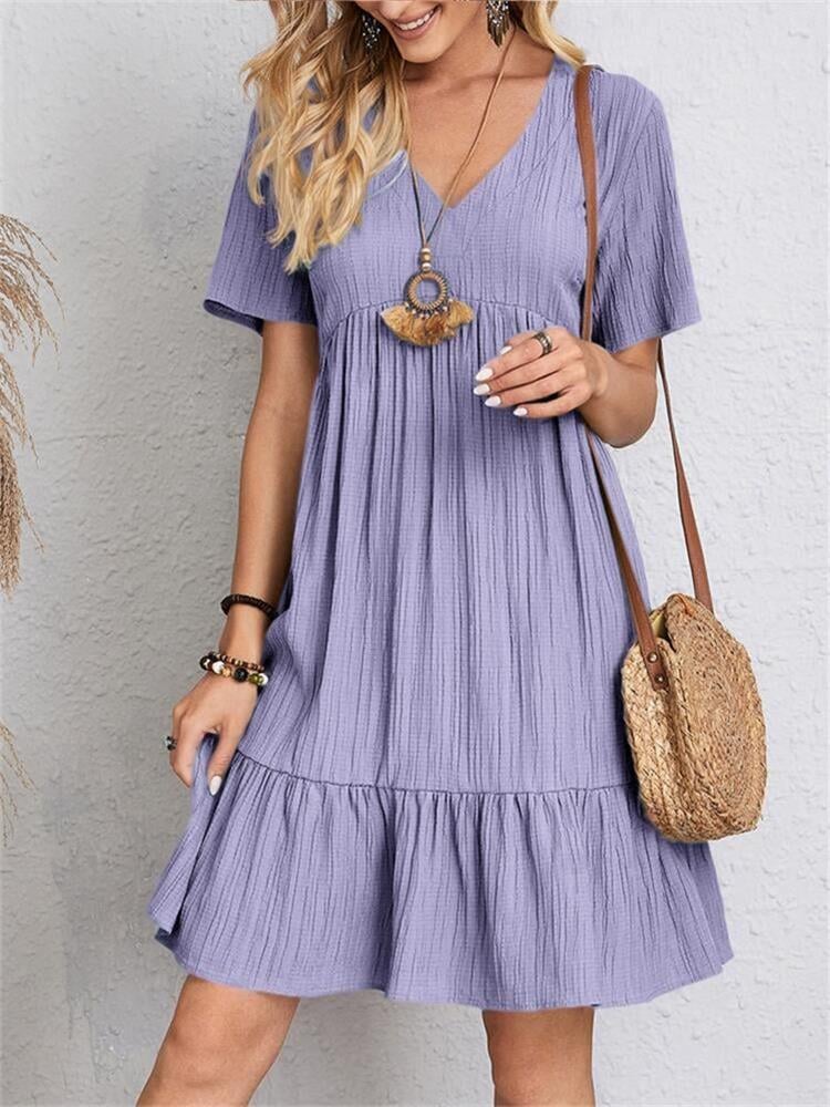 👚💃Retro V-utringning løs hverdagskjole