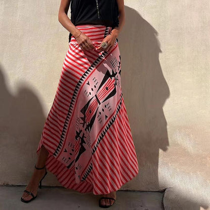 Women’s Satin Geometric Print Elastic-waist Maxi Skirt