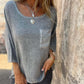Uformell, ensfarget T-skjorte i bomullslin med lomme for kvinner