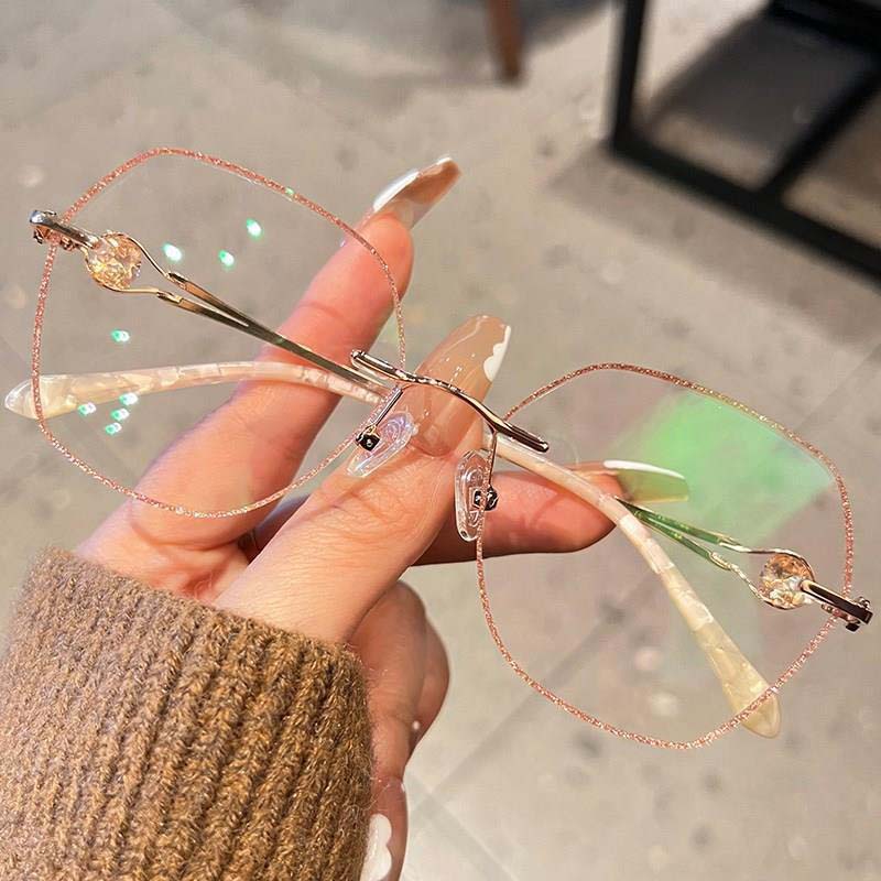 Randløse briller med blålysbeskyttelse og syntetiske diamanter for damer