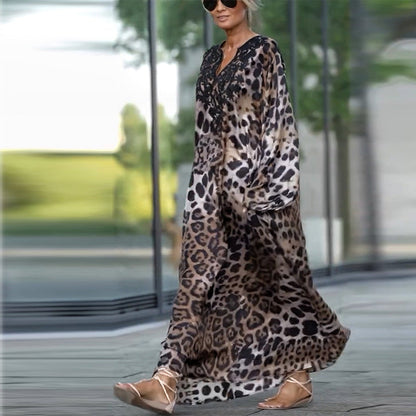 🤩Uformell langermet damekjole med leopardmønster