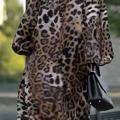 🤩Uformell langermet damekjole med leopardmønster