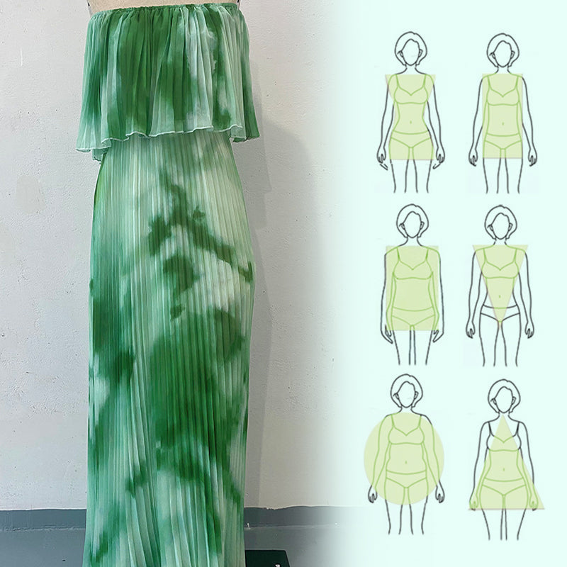 Trykt plissert off-shoulder kjole for kvinner