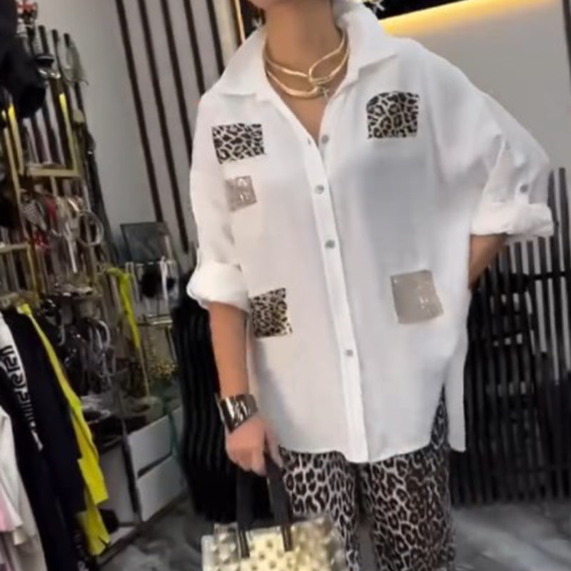 Uformelt, trendy to-delt sett med leopardmønster for kvinne