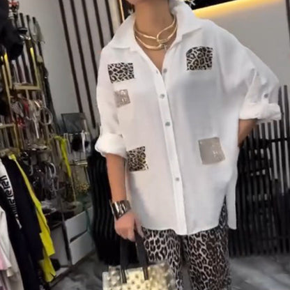 Uformelt, trendy to-delt sett med leopardmønster for kvinne