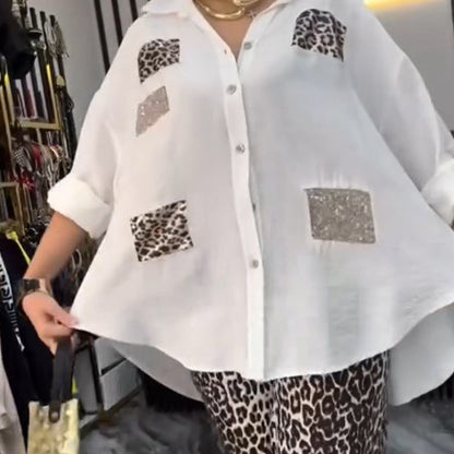 Uformelt, trendy to-delt sett med leopardmønster for kvinne