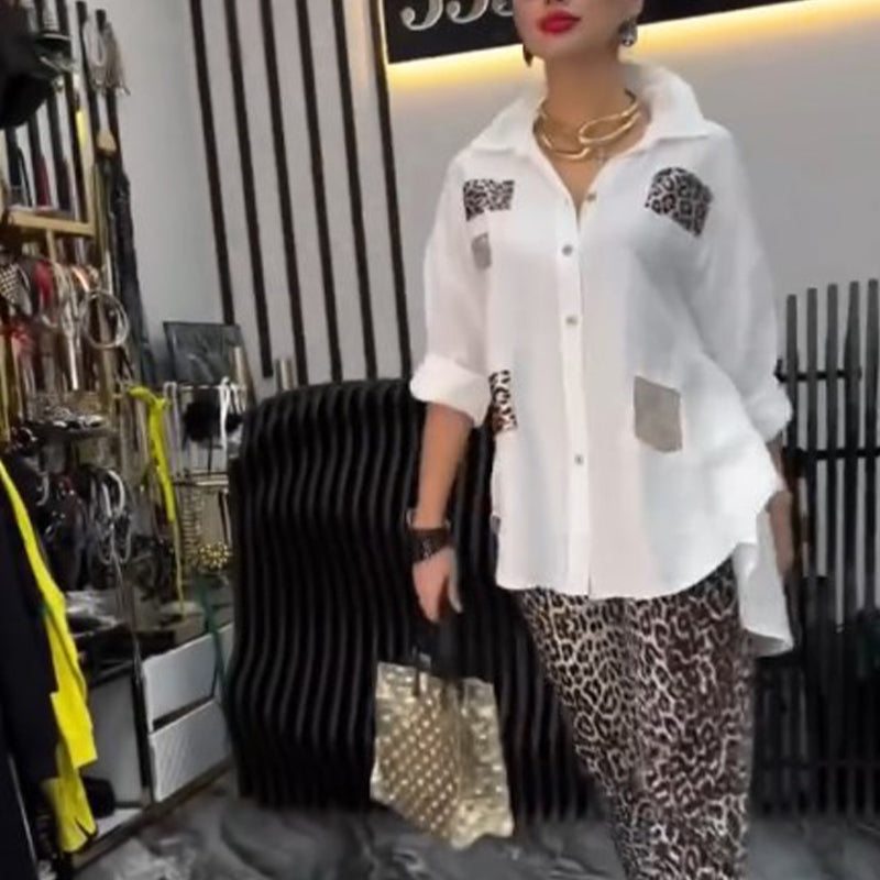 Uformelt, trendy to-delt sett med leopardmønster for kvinne