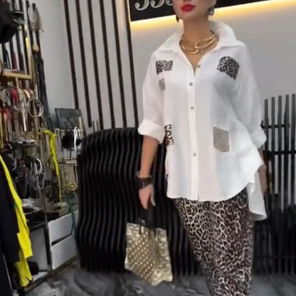Uformelt, trendy to-delt sett med leopardmønster for kvinne