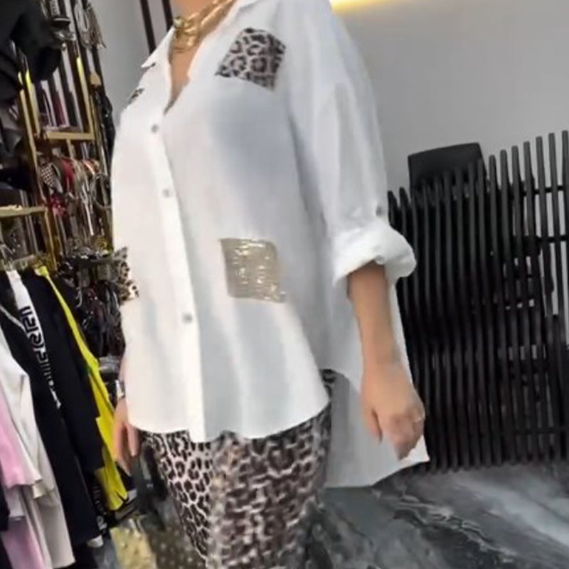 Uformelt, trendy to-delt sett med leopardmønster for kvinne