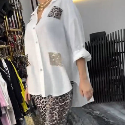 Uformelt, trendy to-delt sett med leopardmønster for kvinne
