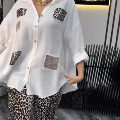 Uformelt, trendy to-delt sett med leopardmønster for kvinne
