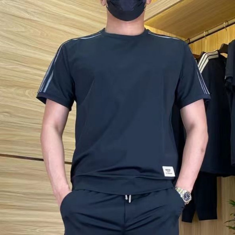 Herresett med høy stretch, kortermet topp og joggebukse med 2 stk.