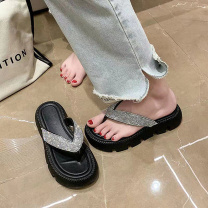 Flip-flops for kvinner med skinnende diamanter