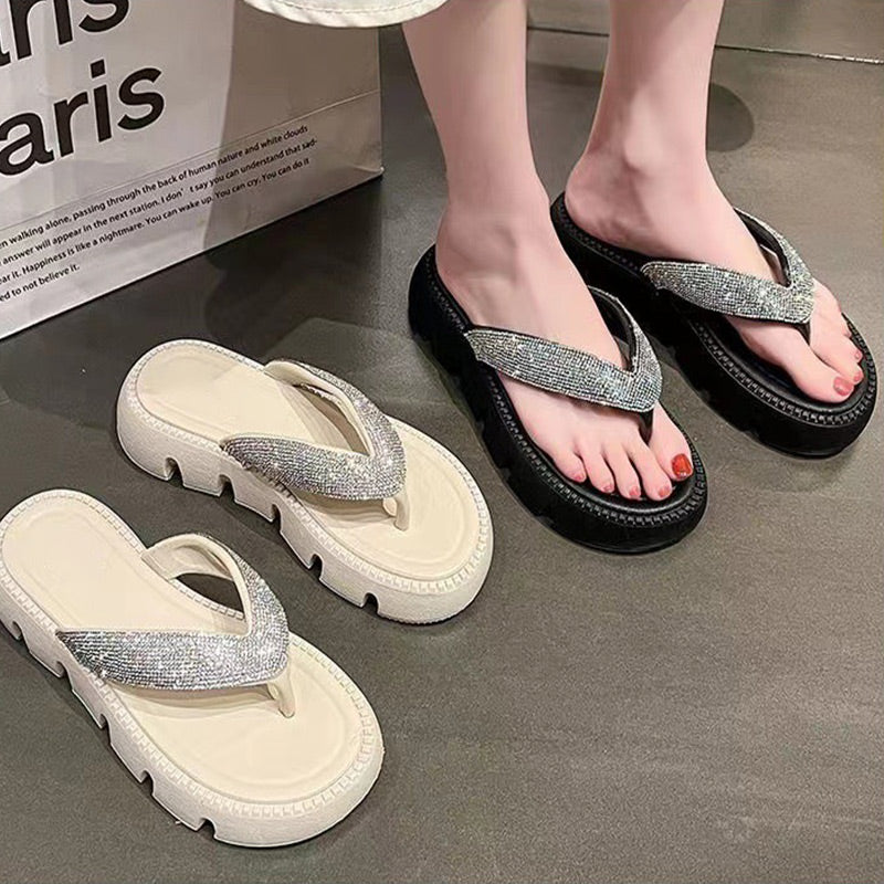 Flip-flops for kvinner med skinnende diamanter