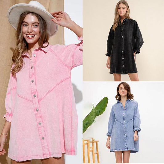 Robe chemise en denim boutonnée pour femmes